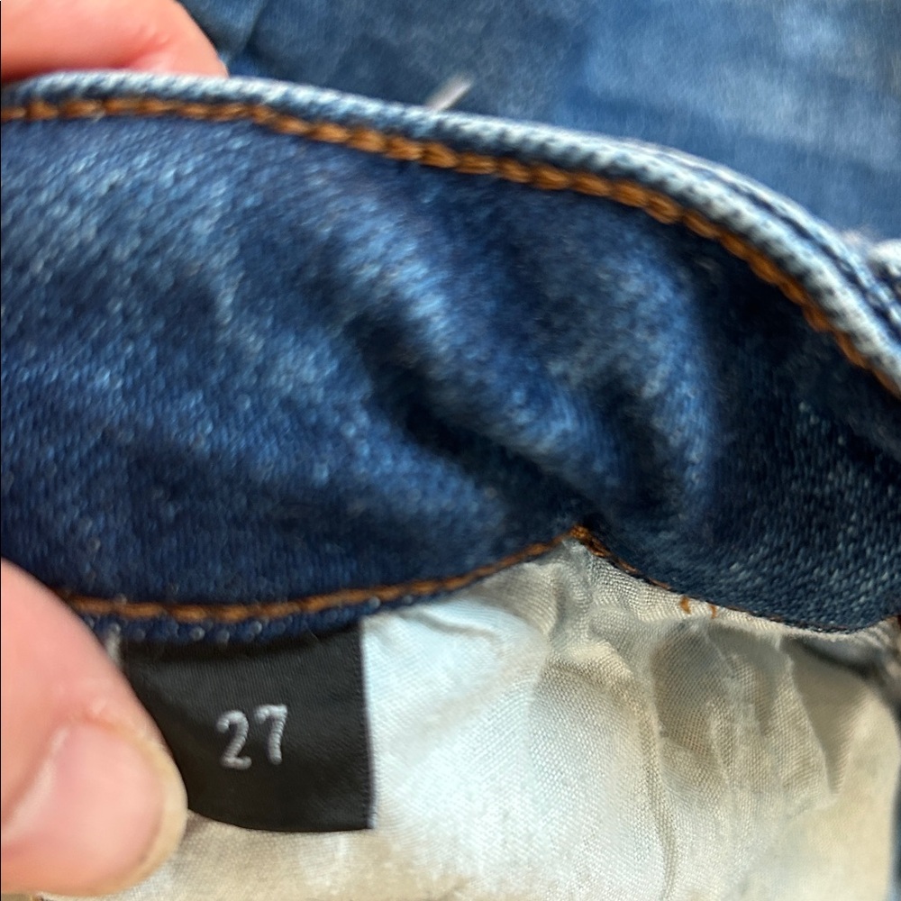 Flying Monkey Dark Blue Distressed Flare Jeans- Sz 27 stretch - Picture 5 of 7